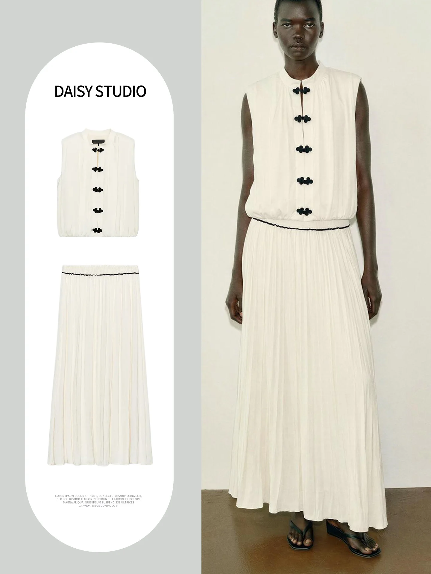 Silk Satin Texture Midi Skirt And Top Set Women's Fashion Autumn Collection Sleeveless round Neck Color Block Knot Detail