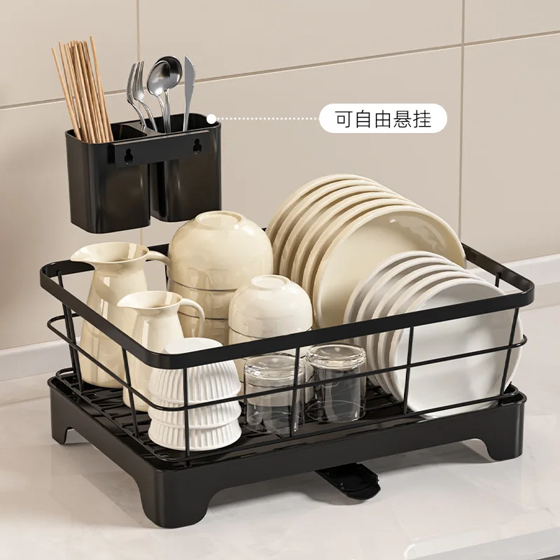 المنزل وعاء من الصلب الكربوني ولوحة استنزاف رف المطبخ تخزين الرف طبقة مزدوجة وعاء وألواح تجفيف مع حامل أواني