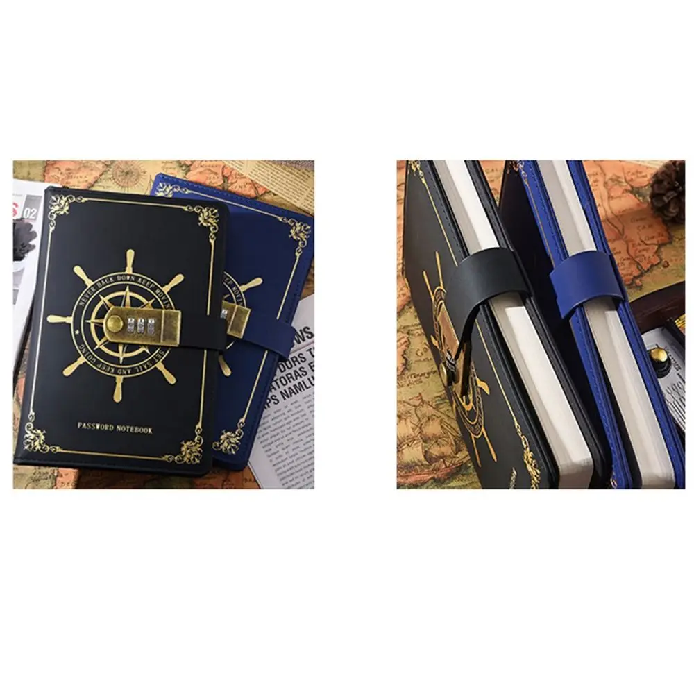 A5 PU Leather Diary with Lock Refillable Thicken Personal Planner Organizers Combination Lock Waterproof Locked Journal Boys