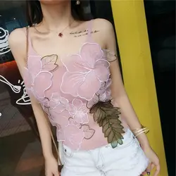 Small Camisole Women Wear V-neck Chiffon Embroidered Flowers Shirt Summer Ashion Sleeveless Bottoming Sexy Top