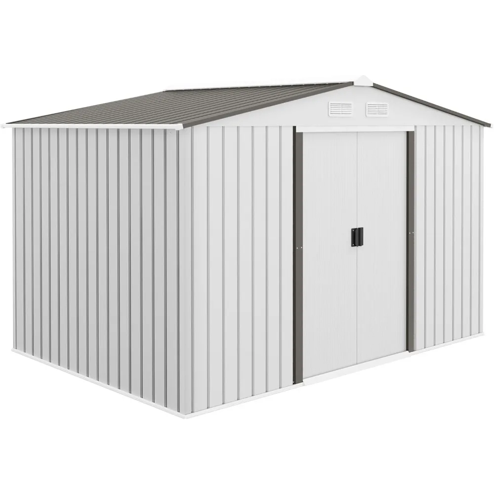 

Lawn Storage Shed Outdoor Sheds Garden Tool House With Foundation Kit Silver Patio 4 Vents and 2 Easy Sliding Doors for Backyard