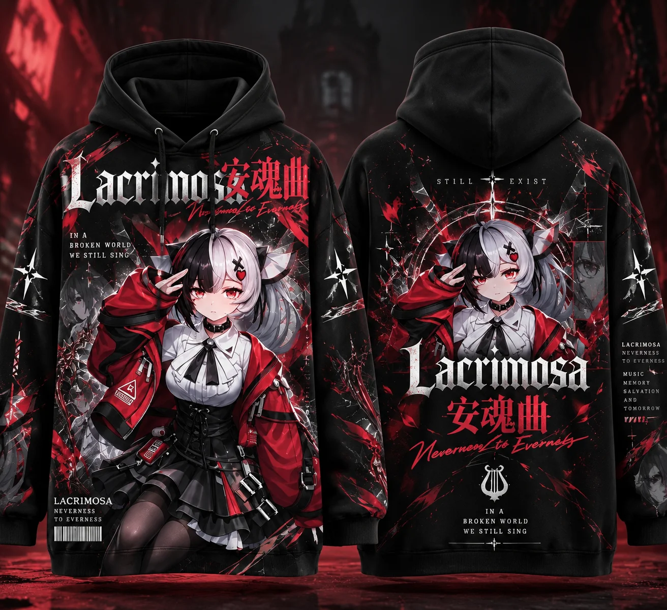 Y2K Gothic Lacrimosa Hoodie Neverness To Everness Anime Print Family Matching Sweatshirt Unisex Streetwear Pullover