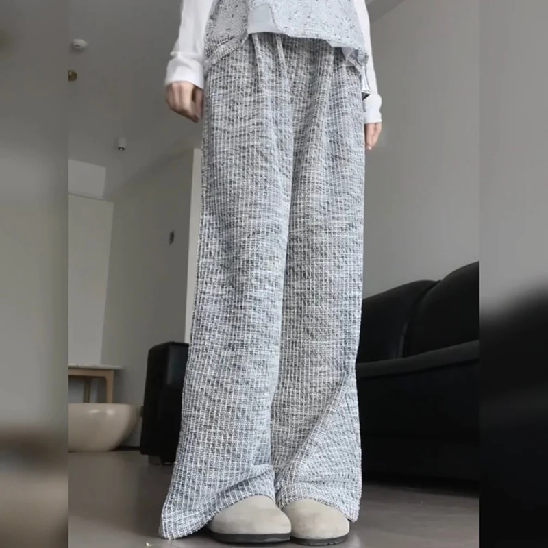 

Autumn Women Lazy Style Casual Daily High Waisted Long Pants Lady Chic Designer Cotton Elastic Wide Leg Straight Leg Trousers