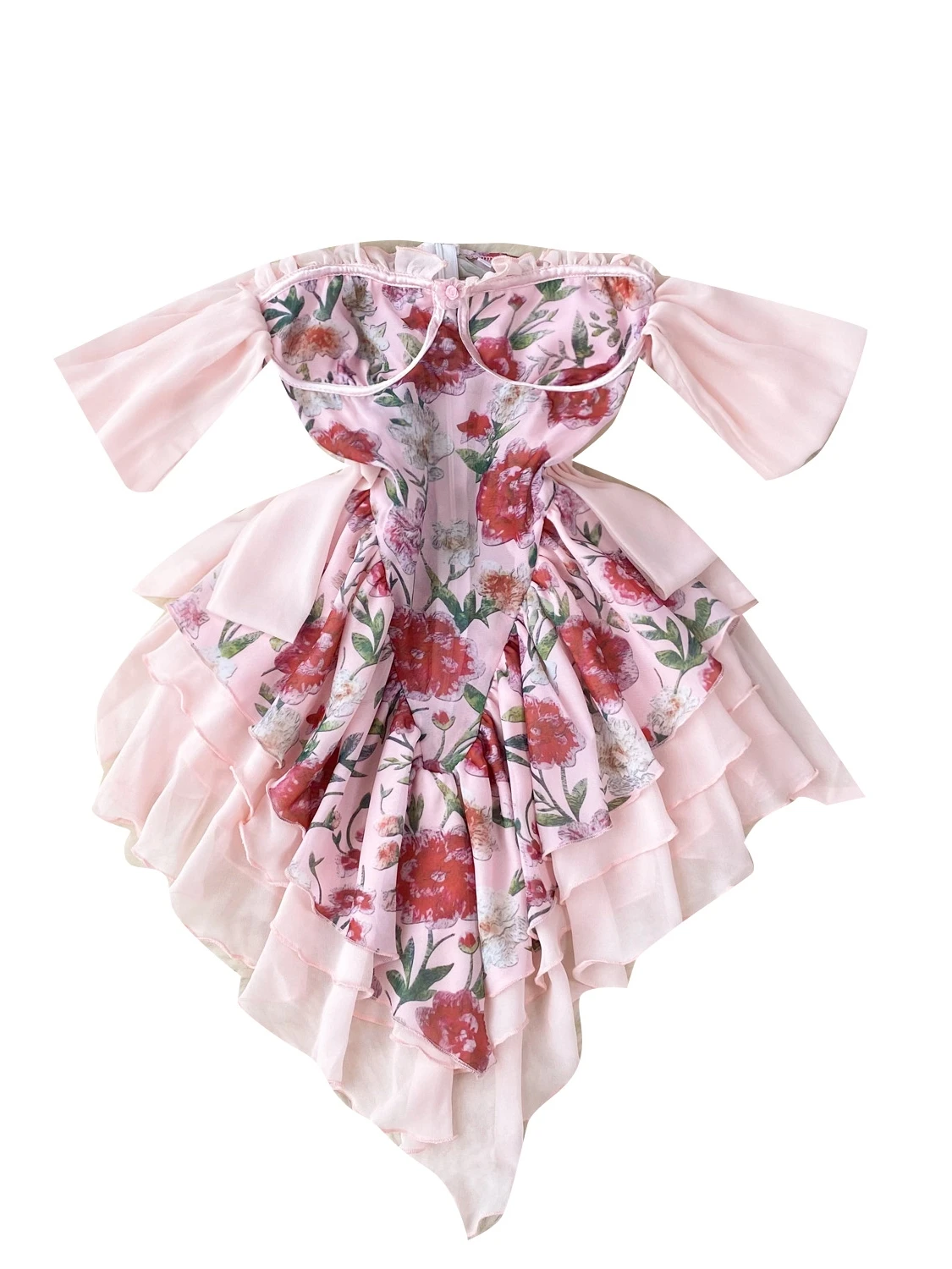 Pure Desire Vestido curto com babados e ombros de fora, design de verão, f, estilo doce, cintura alta, linha A, vestid...