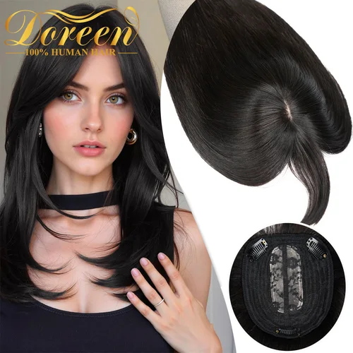 Doreen 13*13cm 8 ""12"" 16 ""Topper de cabello con flequillo Real Remy adornos de cabello humano para mujeres con Base de seda para la pérdida de cabello con trama de cabello