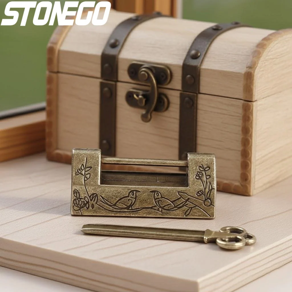Vintage Antique Chinese Padlock Jewelry Box Lock for Suitcase Drawer Cabinet Wooden Box Home Decor Hardware