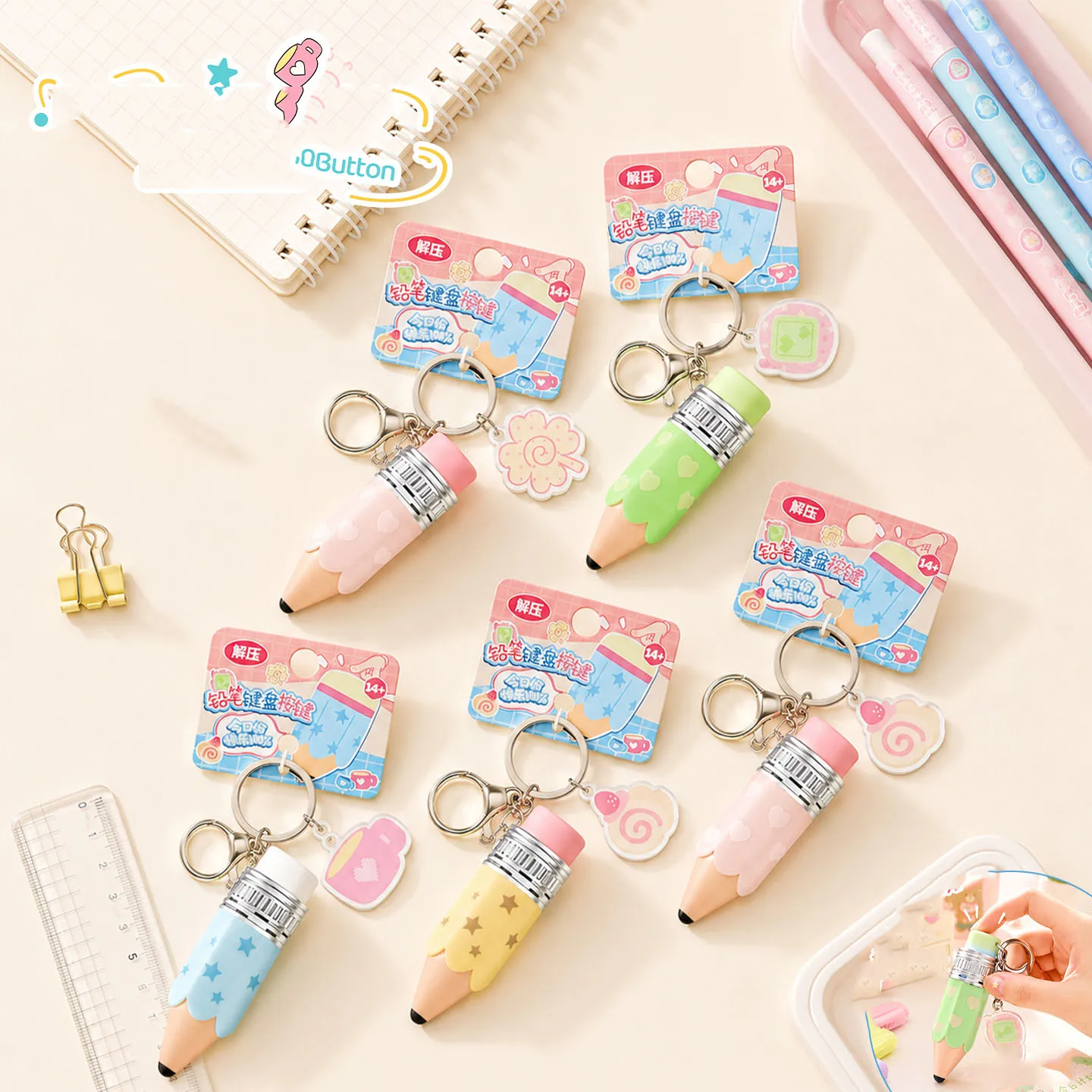 Original Decompression Pencil Keyboard Keychain Bag Pendant Hanging Decoration Children's Toys Birthday Gift Fashionable Funny