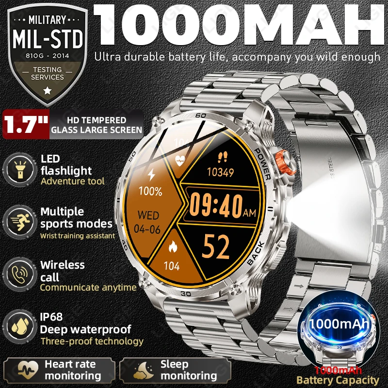 

Умные часы LIGE 2026 New с суперёмким аккумулятором 1100 мАч, большим экраном 1,75 дюйма, функцией звонков, водонепроницаемостью 5ATM, спортивные часы для мужчин.