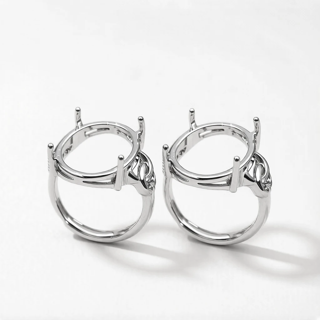 Semi Mount Ring Setting Oval 13*17mm Ring Blank 4 Prong Adjustable Ring Base Components for DIY Rings Jewelry Making Accessories