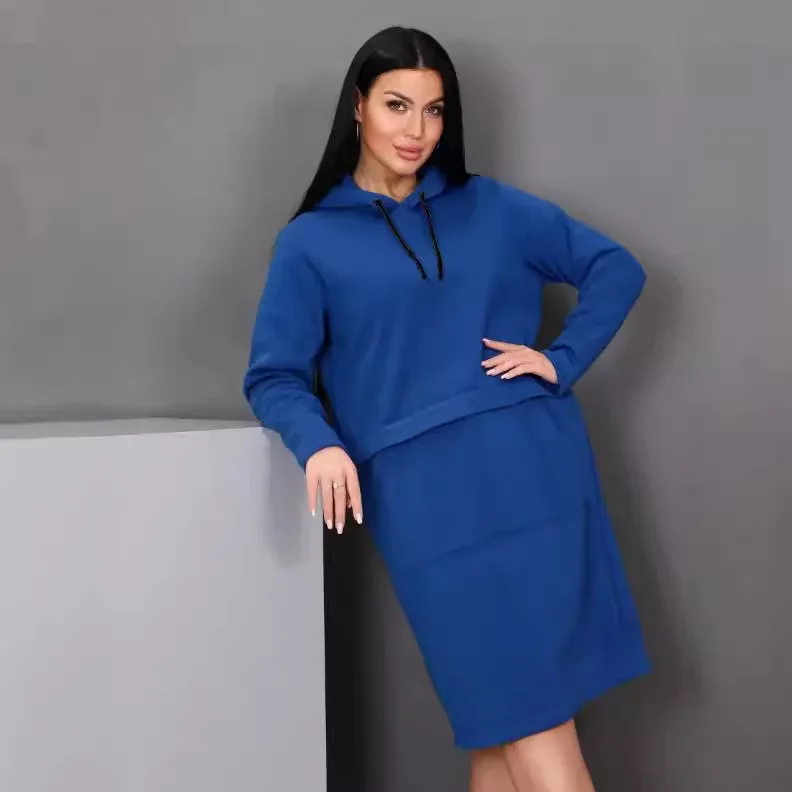 Women's Fashion Sweatshirt Dresses For Women Pocket Hooded Casual Dress Solid Color Long Sleeve  Dress