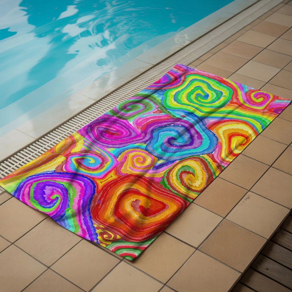 Rainbow Swirl Abstract Soft Portable Travel Towel Unisex Ultra Lightweight Microfiber Oversized Sand Free Quick Dry Beach Towel