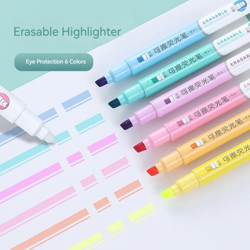 

6pcs Erasable Highlighters Pastel Markers Dual Tip Fluorescent Pen for Art Drawing Doodling Marking School Office Stationery