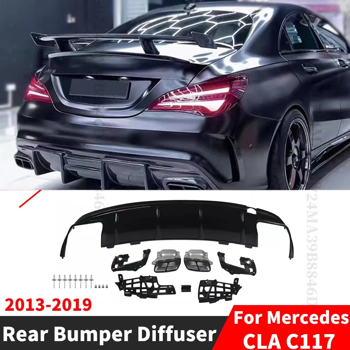 

Rear Diffuser Bumper Lip Cover Exhaust Pipe Protector For Mercedes W117 C117 Benz CLA 200 220 260 2013-2019 Tuning AMG Guard Kit
