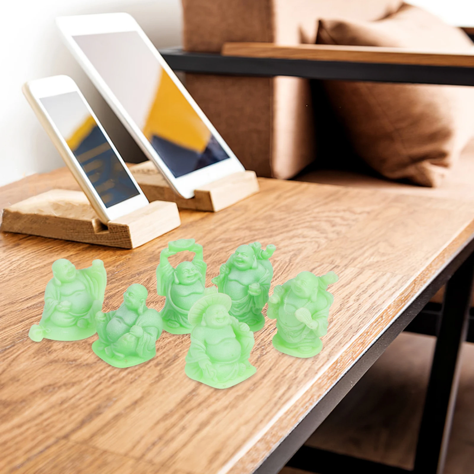 Mini estatuas de Buda riendo, figuritas de resina, adorno Feng Shui para suerte, riqueza, prosperidad, decoración para el hogar y la Oficina, jardín Zen, 6 uds.