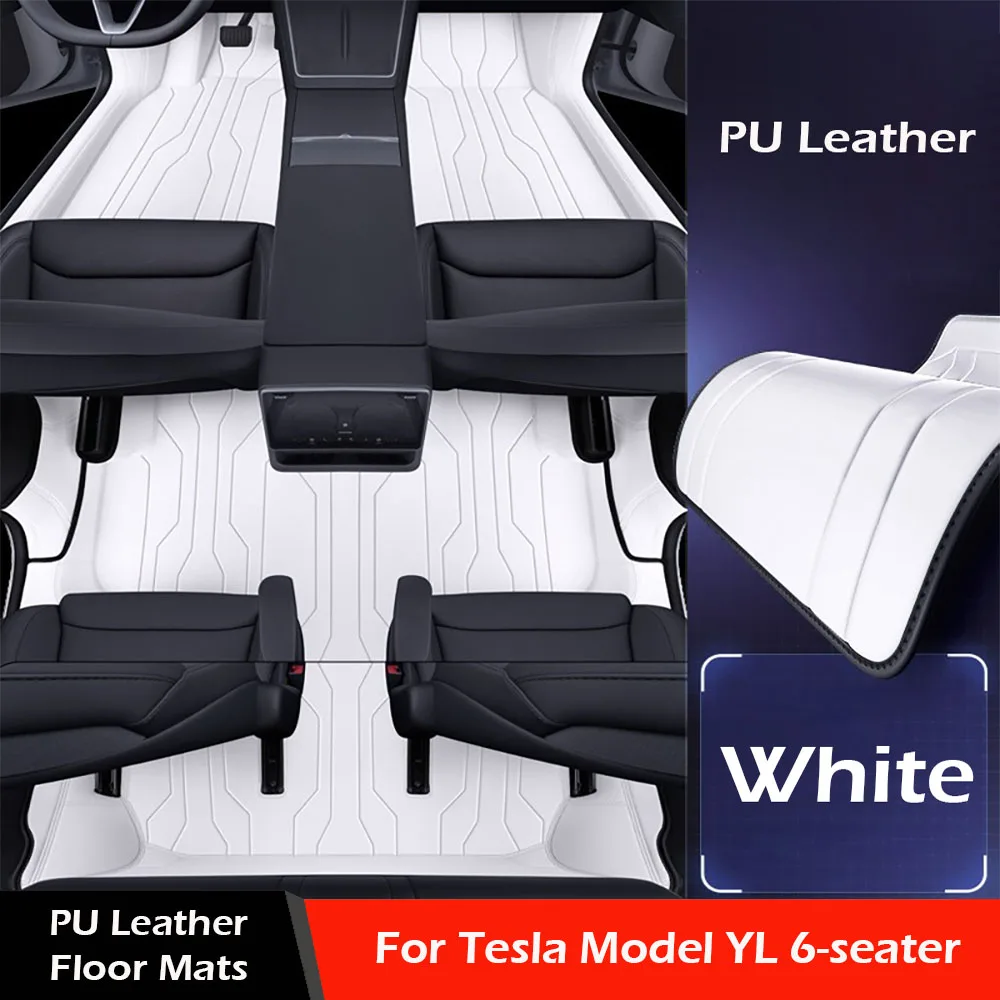 PU Leather Floor Mats for Tesla Model YL 2026 All Weather Full Surround White Black Leather Floor Liner Removable Soft Carpets