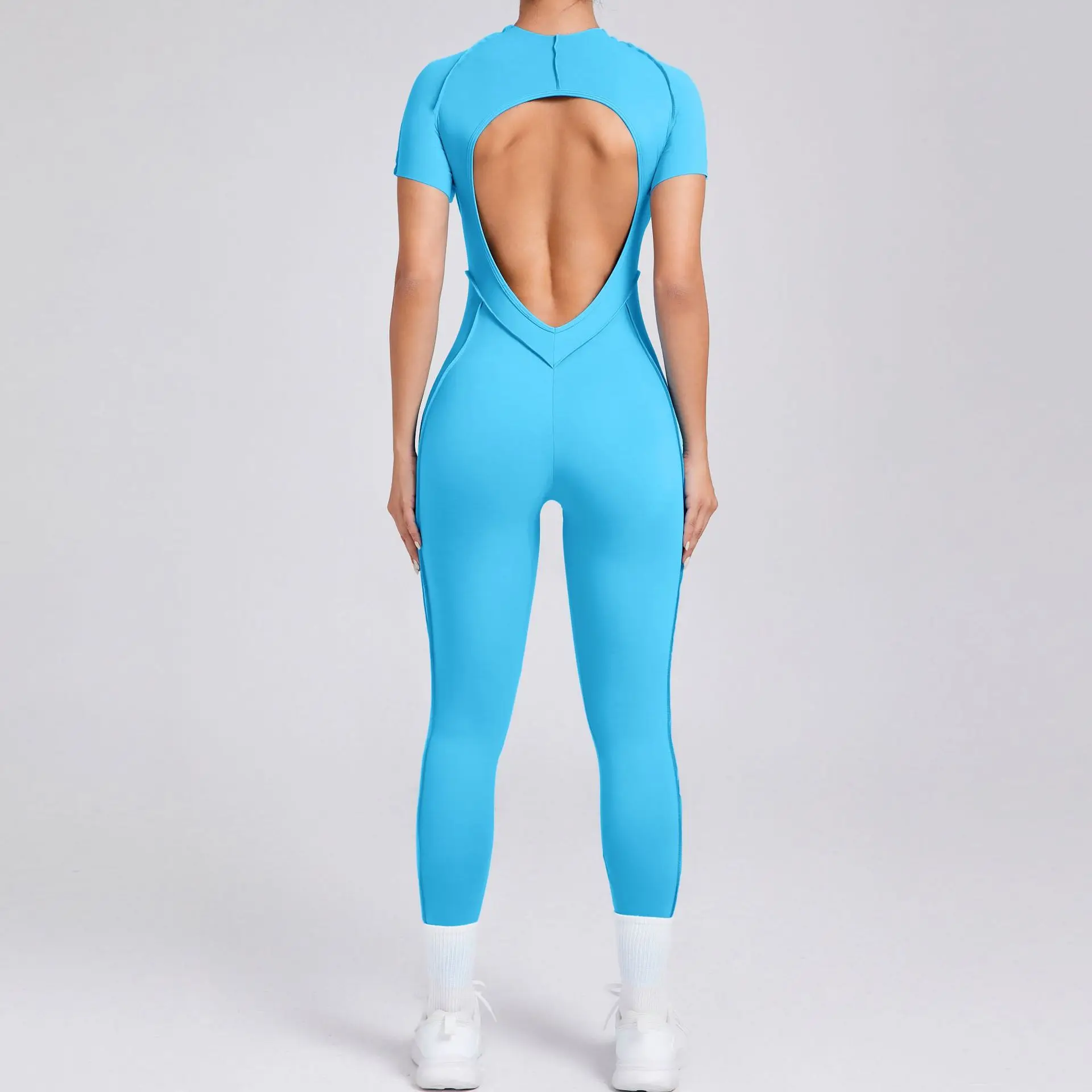 

Gym Leggings Yoga Jumpsuits Women Tracksuit Sports Fitness Hip-lifting Backless Short Sleeved One Piece Workout Rompers Seamles