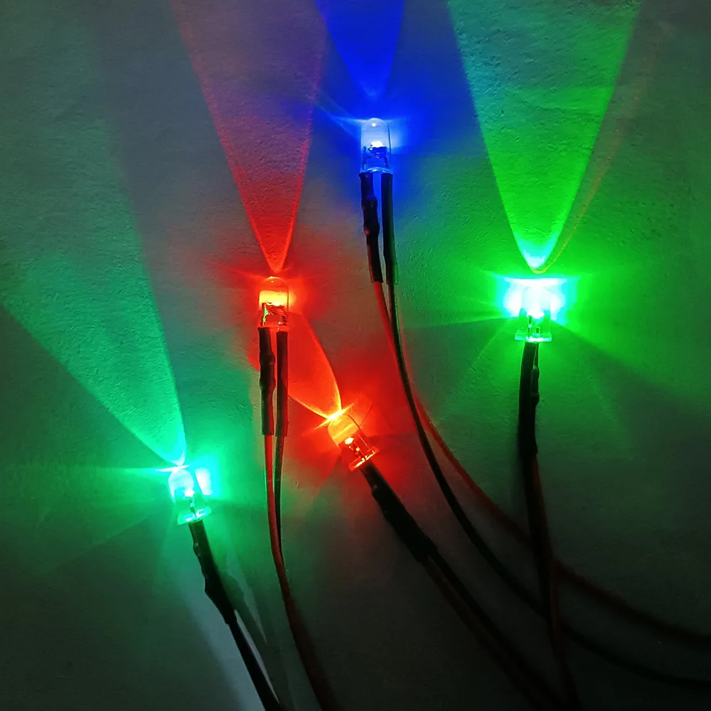 10-20-50-100pcs 3mm/5mm Red/Green/Blue/RGB 3V 5V 12V DC Round Pre-Wired Water Clear LED