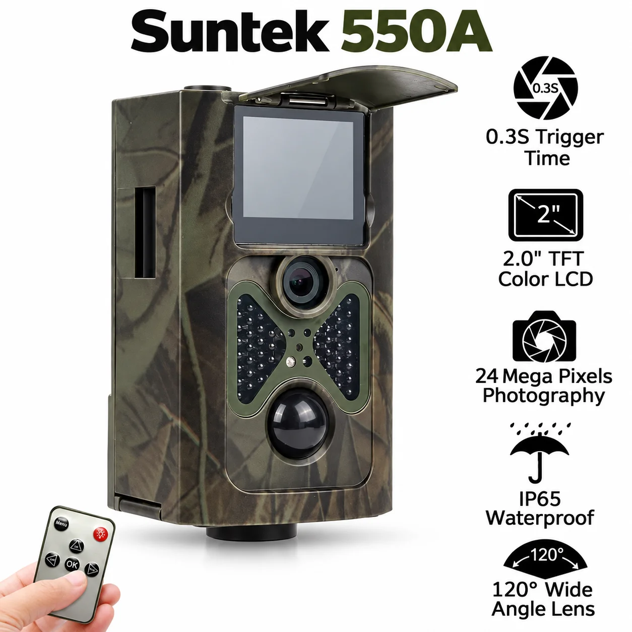 SUNTEKCAM HC-550A Hunting Trail Camera 24MP IR Night Vision Wildlife Tracking