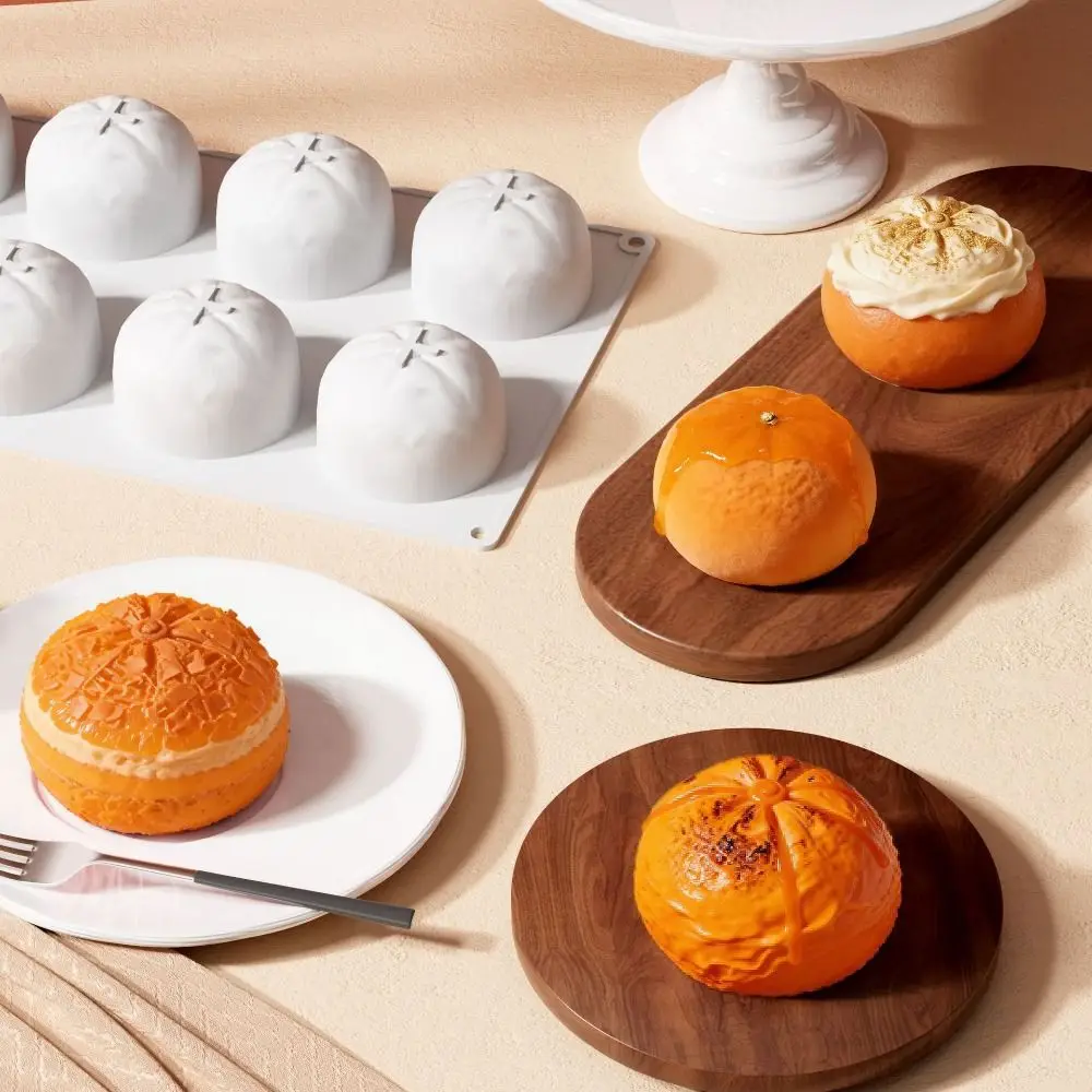 8-Cavity Mousse Cake Mold 3D Orange Shape Easy Release Chocolate Dessert Mold Non-Stick Heat-Resistant Baking Cake Molds Kitchen