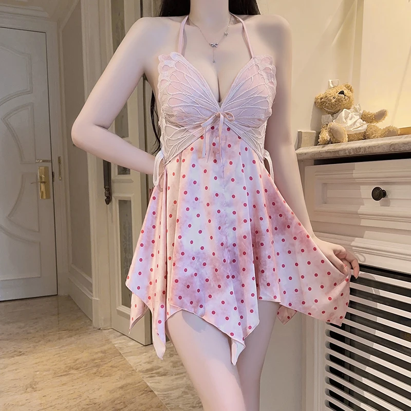 

Sweet Pink Gradient Butterfly Sexy Lingеrie Night Dress Babydoll Woman Lencerias Nightgowns Nuisette Sexy De Nuit Sleepwear