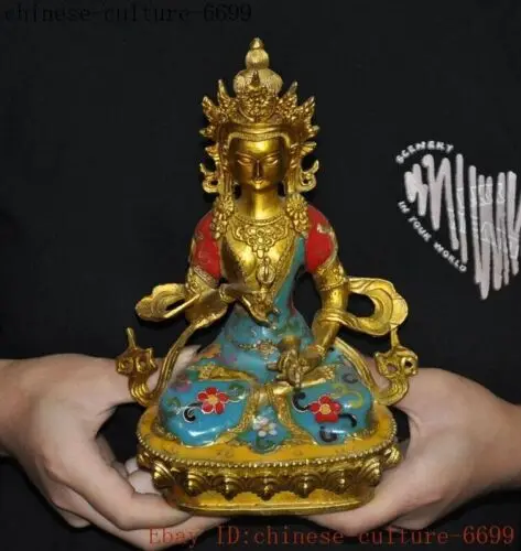 8" Tibet Buddhism bronze Gilt Cloisonne Tara Kwan-Yin GuanYin Goddess statue