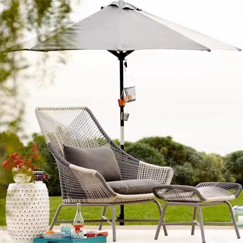 Chaise longue en osier pour l'extérieur, fauteuil de terrasse en rotin, fauteuil de relaxation moderne