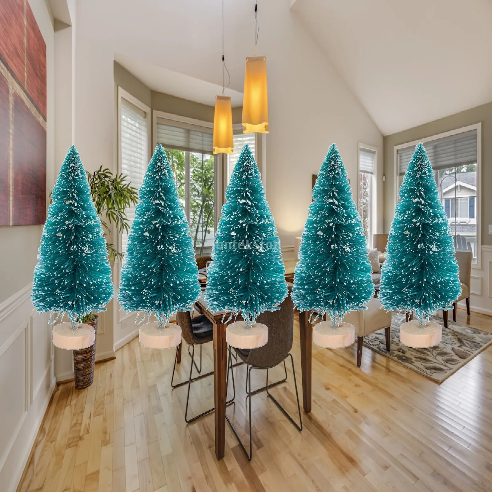 5 Pieces Dollhouse Christmas Flocked Mini Christmas Tree Christmas Miniature Ornament Kit,1:12 Dollhouse Cedar Decor