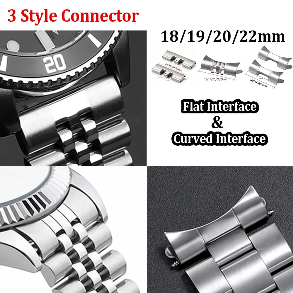 

Stainless Steel Connector 18mm 19mm 20mm 22mm Flat Curved Interface End for Jubilee Oyster Watch Adapters for Seiko SKX009/007