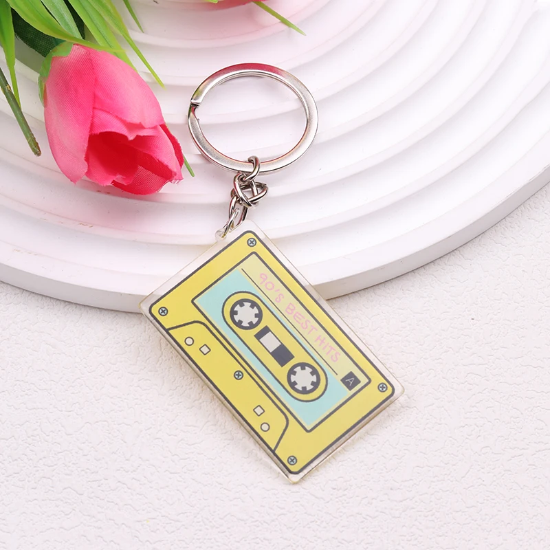 Vintage Radio Cassette Tape Keychain Interesting And Creative Tape Pattern Key Decorations Funny Fashion Bag  Accessories Gifts