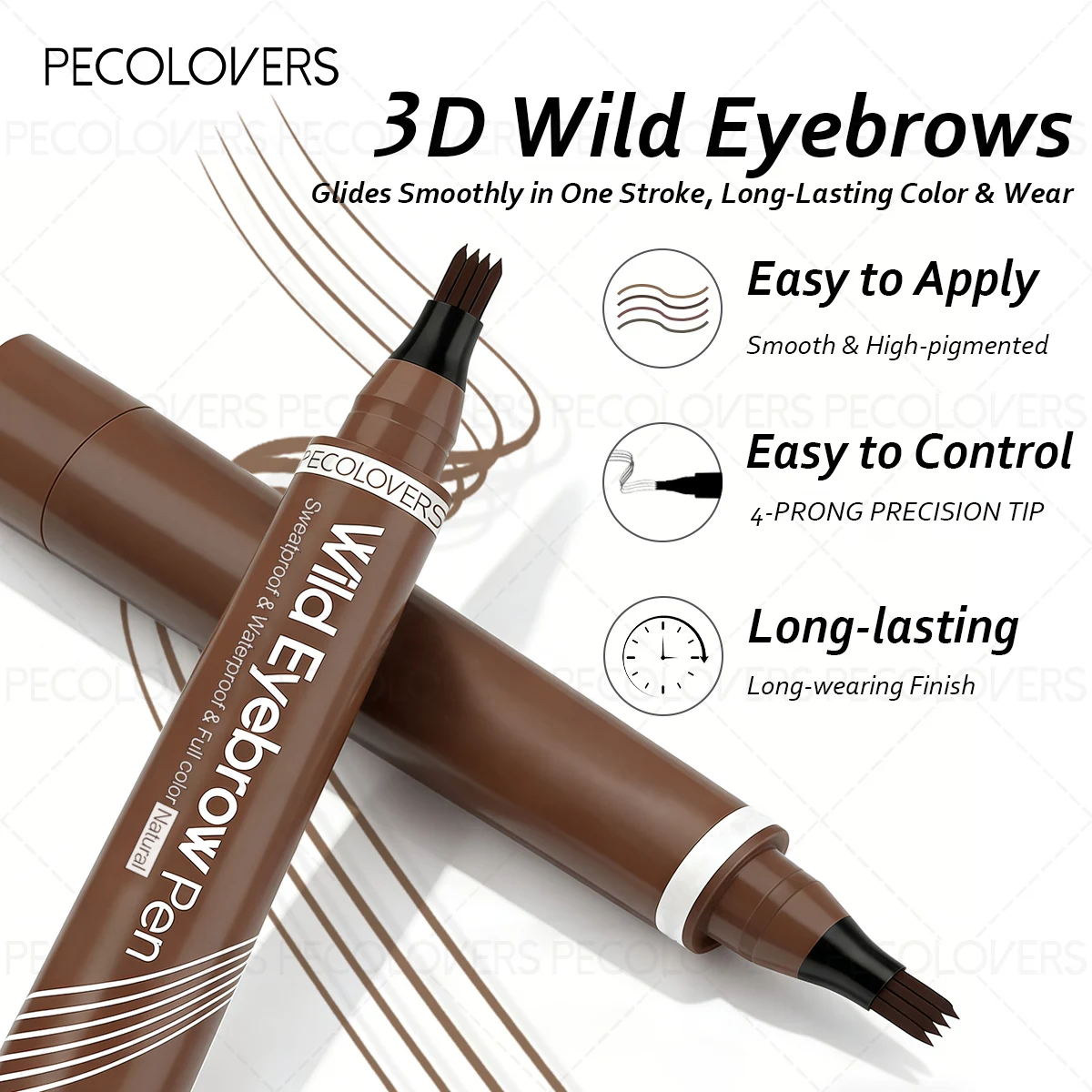 2PCS/Set Waterproof Eyebrow Pencil with Brush, Four-pronged, Filled with Sparse Eyebrows, Fast-Dry