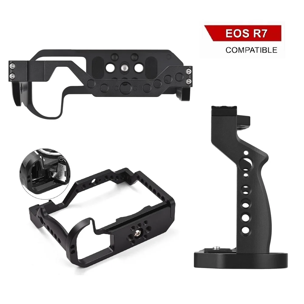 For Canon EOS R7 Camera Cage with Quick Release Plate for Arca Stand, Cold Shoe, NATO Rail and 1/4