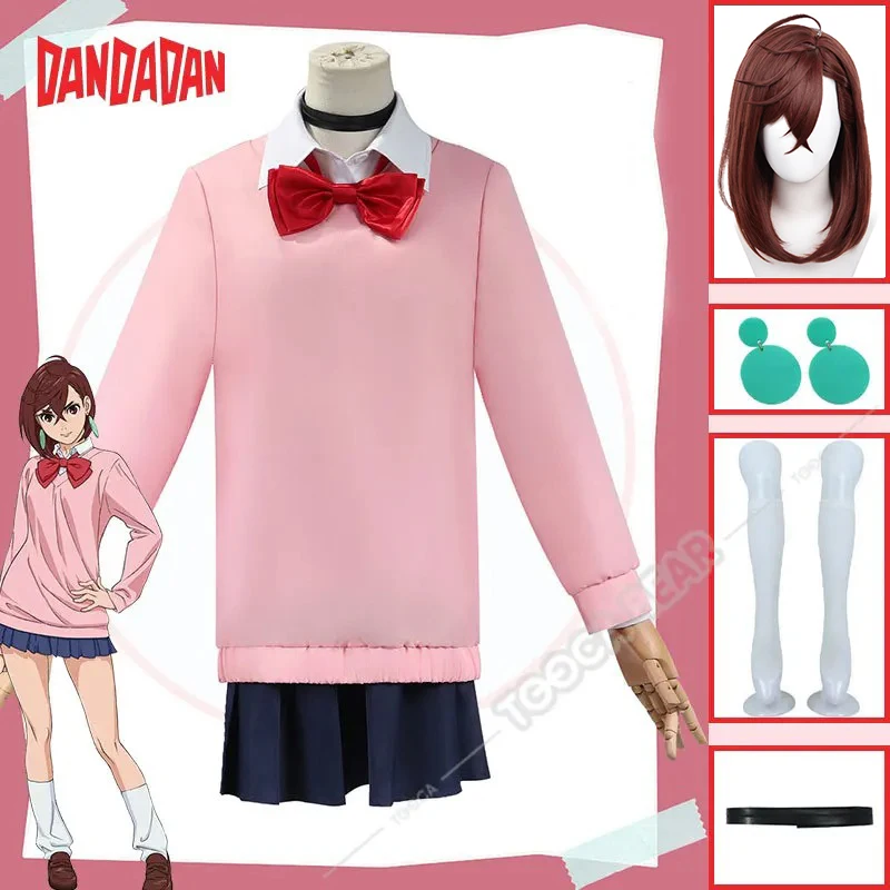 Momo Ayase Anime Cosplay Costume pour filles et femmes, perruque, robe Dandadan, jupe, uniforme scolaire, boucles d'oreilles, tour de cou, fête d'Halloween