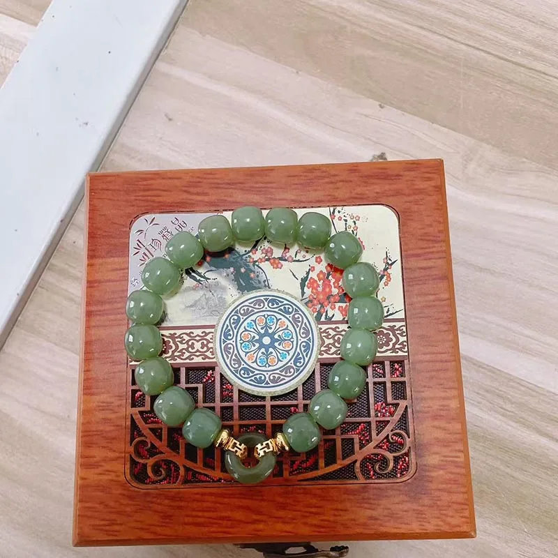 High-End Natural Hetian Green Jade Abacus Bead Bracelet - Exquisite Luxury Fashion Jewelry for the Younger Generation