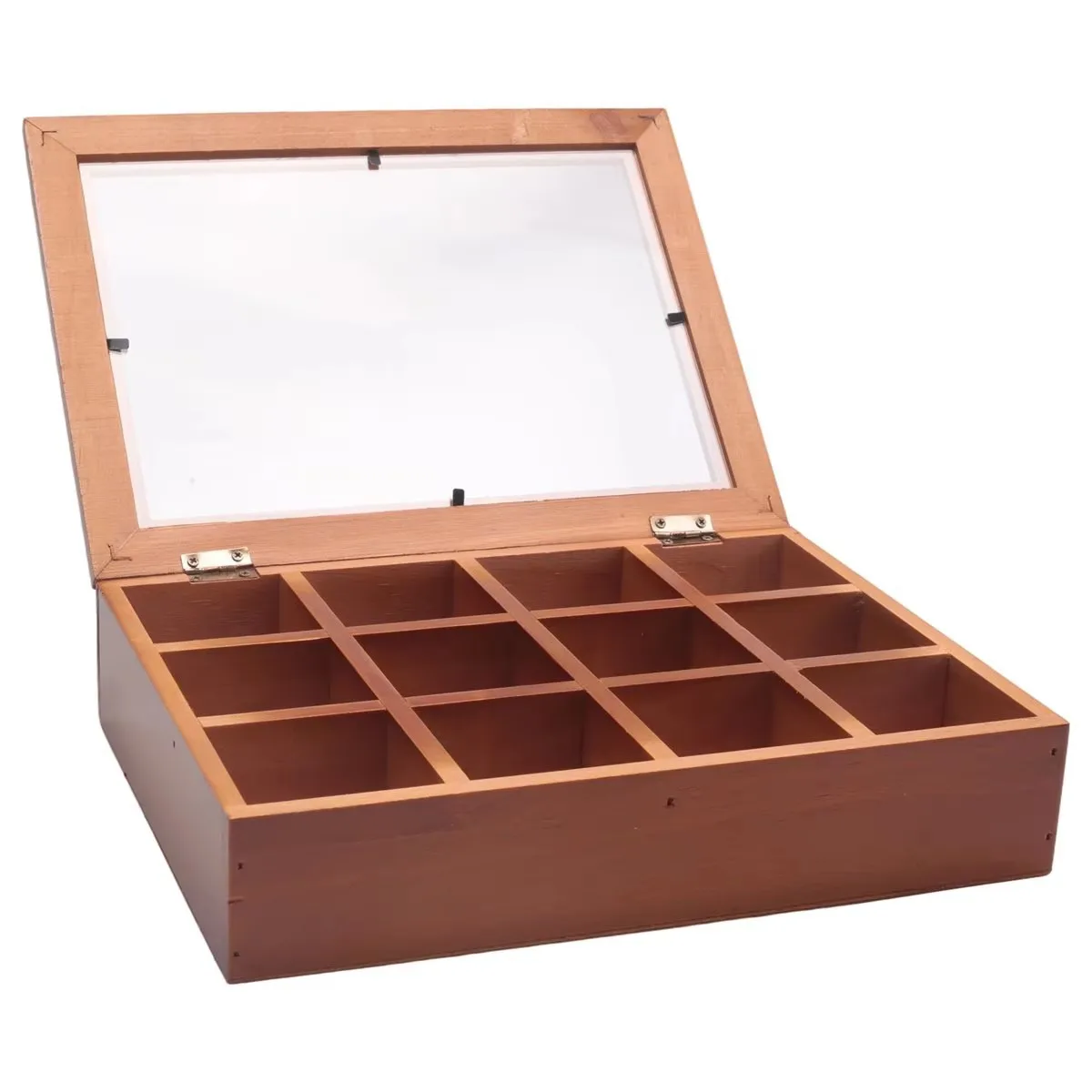 12 Grids Wooden Tea Bag Holder Sugar Packets Spice Pouches Storage Case Instant Coffee Bag Boxes with Clear Lid