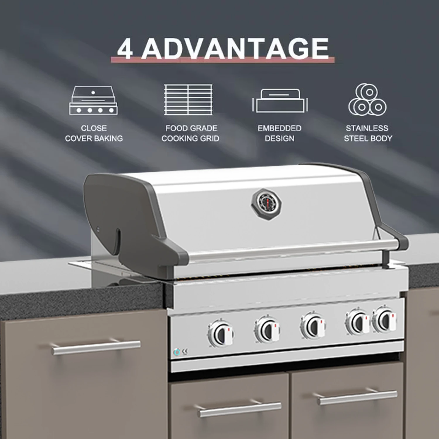 Easily Assembled Premium Built-in  Grill Stainless Steel 4 Burner Dual Fuel High-Power 17kW Non-Stick Commercial Use BBQ