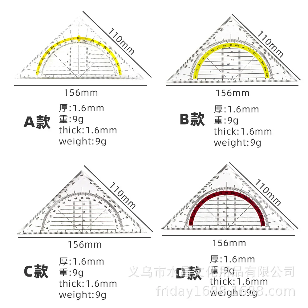 Transparent Large Triangle Plate Design Set Student Engineering Surveying Drawing Student School