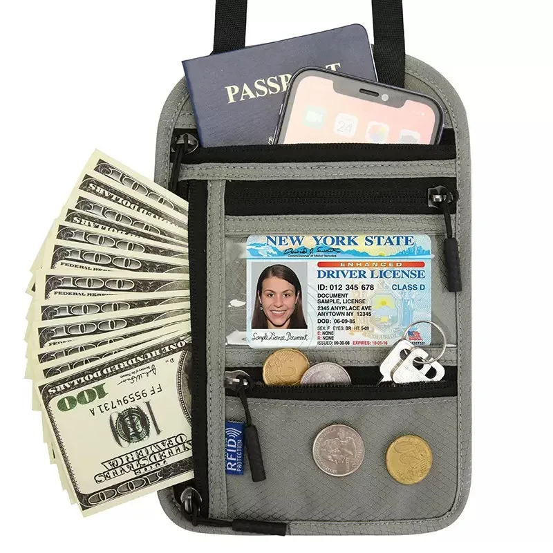 Overseas Travel RFID Neck Passport Bag Lightweight Waterproof Neck Strap Document Organizer Card Airplane Ticket Storage Case