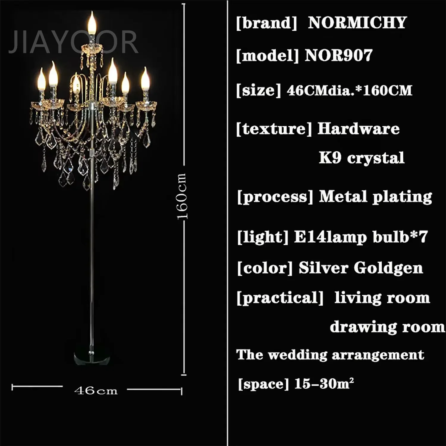 Luxury Crystal Floor Lamp Senior Candle Lamp Wrought Iron Living Room Bedroom Lamp Decorative Lamp Desk Lamp Bedside Lamp LED K9
