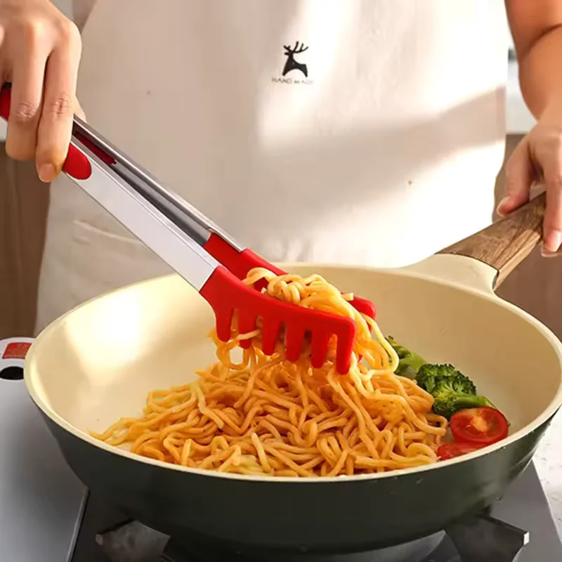 

Silicone Non Slip Food Tongs Kitchen Tool For Outdoor Picnic Barbecue Pasta Noodles Serving With Red Mint Green Colors