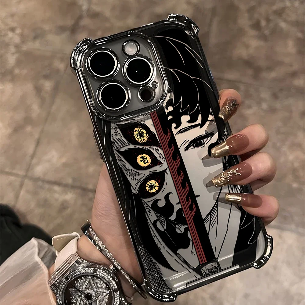 Hot Anime Demons Slayers Plating Case For iPhone 16 15 14 13 12 11 Pro Max X XR XSMax 7 8 Plus Shockproof Anti-Fall Armor Cover