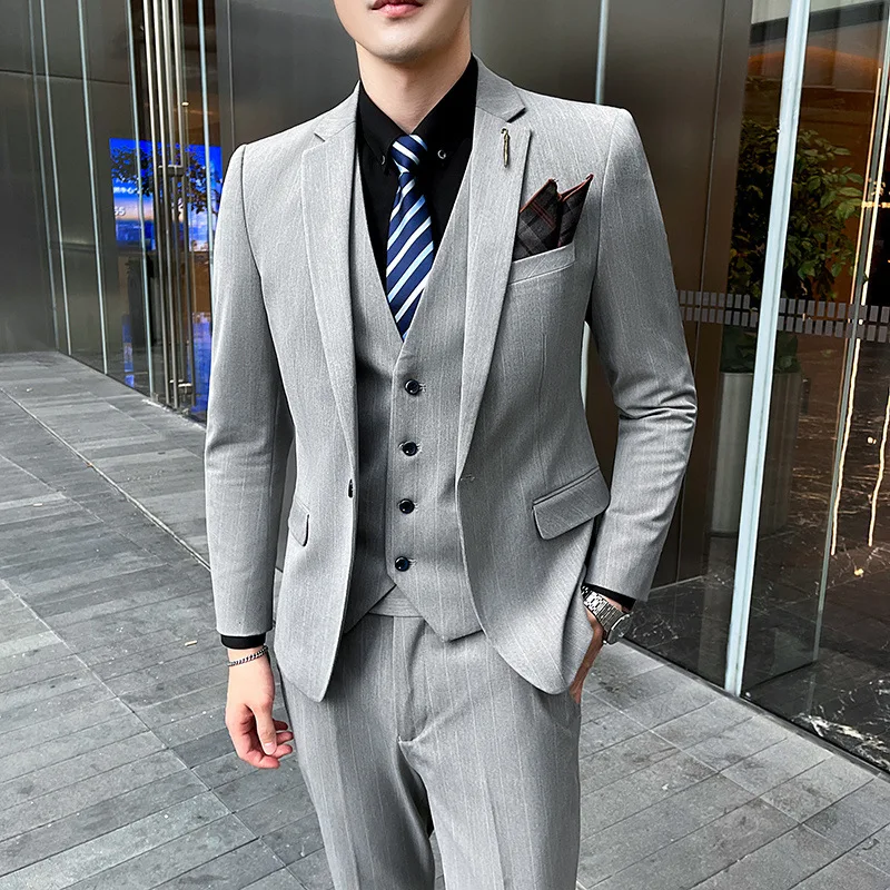 

CH733Fat Shan double-breasted wedding dress host emcee suit men's business groom stretch suit
