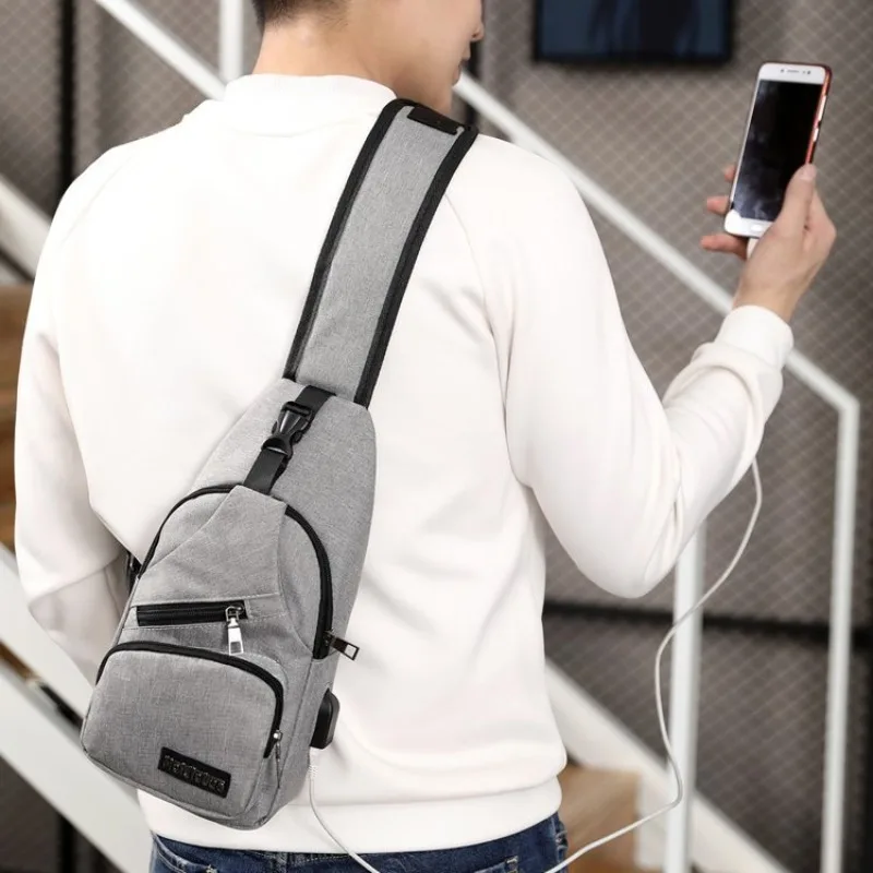 2023 New Men\'s USB Smart Chest Bag Crossbody Backpack Single Shoulder Bag Leisure Canvas Waist Pack