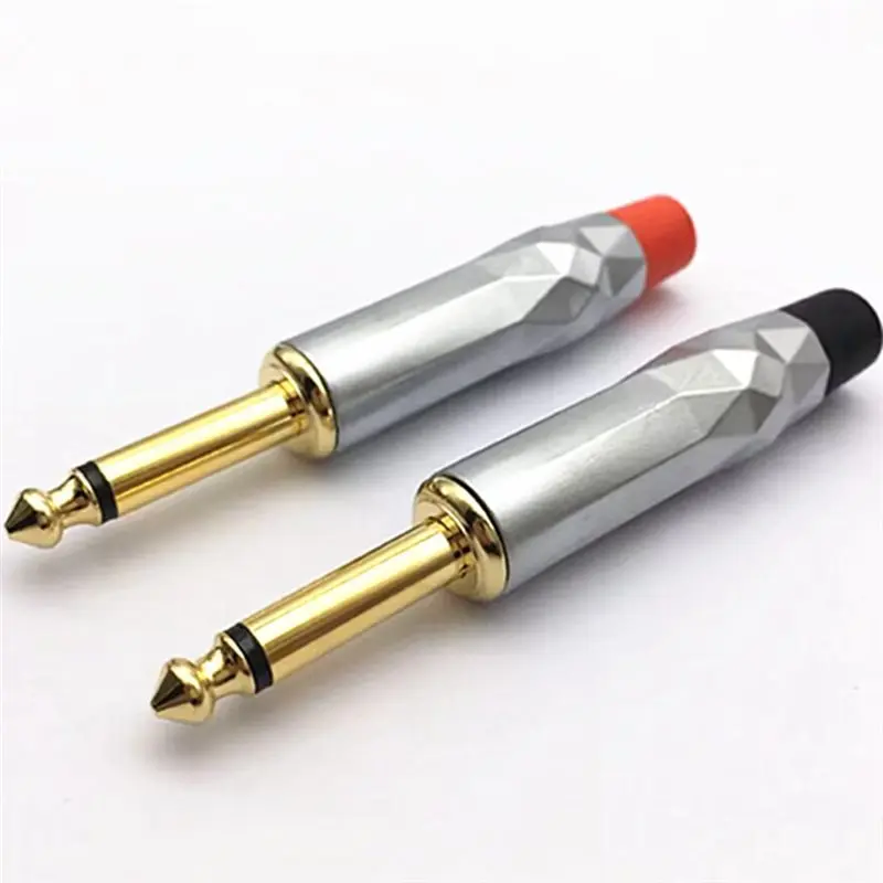 LXYB18B 5Pcs Gold-Plated Gem-Shaped Design 6.35MM 2-Pole Mono Male Jack Guitar Microphone Speaker Cable Audio Welding Plug Black