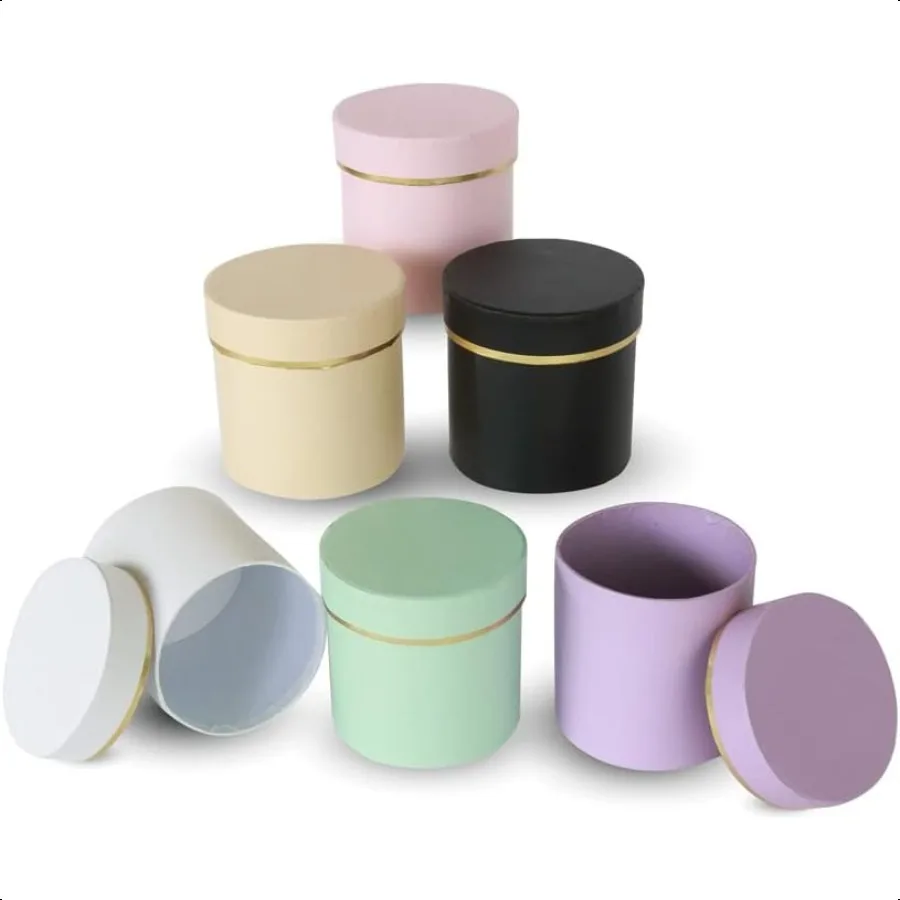 Set of 6 pcs Small Round Shaped Flower Gift Boxes 4 dia. x 4 inch for  Flower and Gift Arrangements Partry Favors Mixed