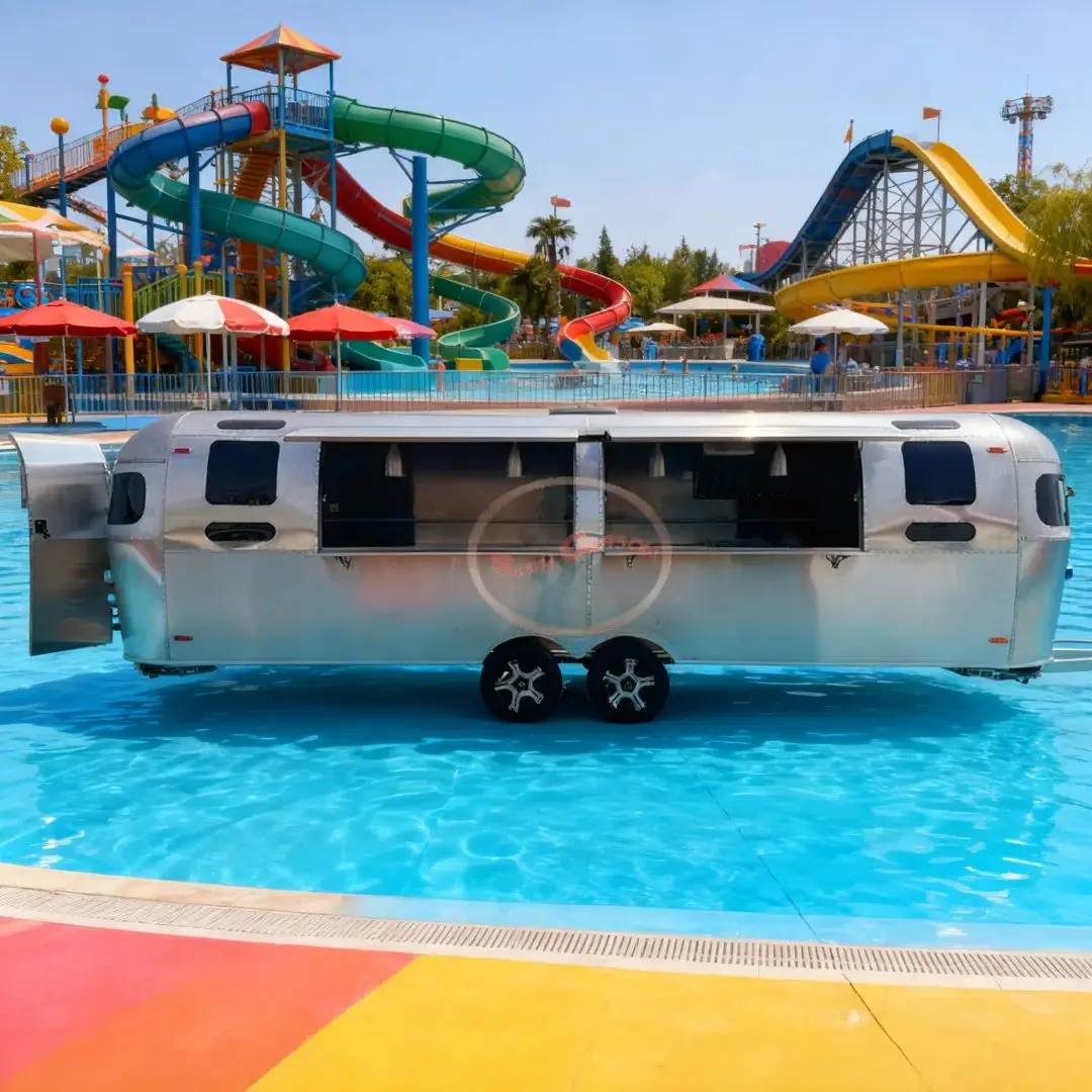 

Aluminum Commercial Food Truck Mobile Kitchen Catering Trailer with Stainless Steel Counter for Food Vending