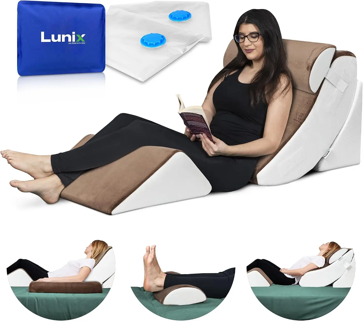 LX5 FSA Orthopedic Bed Wedge Pillow Set for Post Surgery Recovery | Lock-Tight 4-Piece Wedge Set for Sleeping Upright & Leg