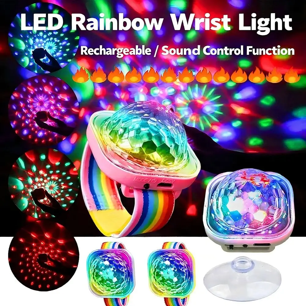 

RGB LED USB Wristband Lights Portable Strobe Effect Wearable Watch Lamp with Suction Cup Sound Control Disco Strobe Lights