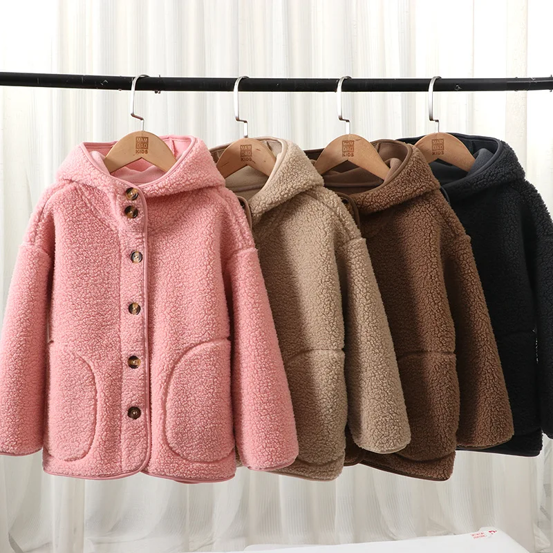 

Children Lambswool Jacket Autumn Winter Fleece Warm Hooded Teens Children Fur Outerwear Daily Casual 4-18 Year Kids Tops Clothes