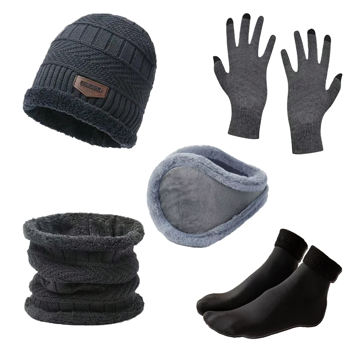 الشتاء قبعة تدفئة مجموعة الرجال و واقيات الأذن مع قبعات محبوكة قفازات الرقبة اغطية المضادة للانزلاق الجوارب خمس قطع مجموعة