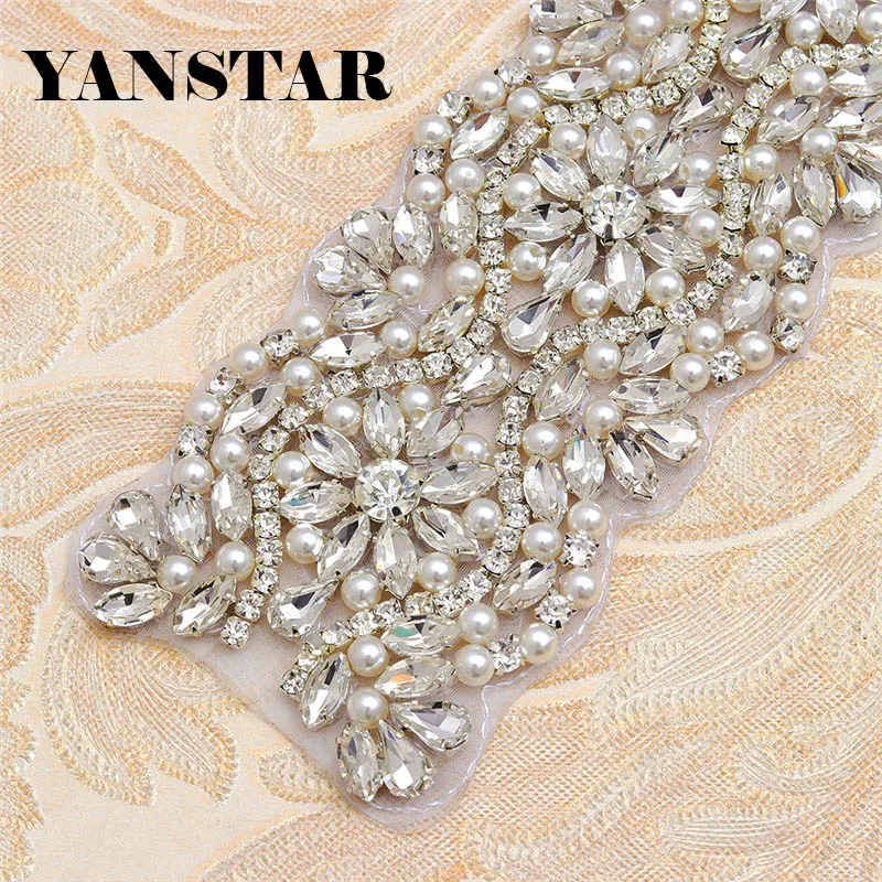 Imagem -05 - Yanstar Peças Strass Apliques Ferro para o Vestido de Casamento Cintos Prata e Rosa Ouro Strass Apliques 45cm 6cm Ys876